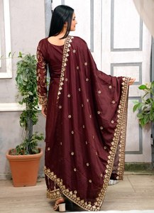 New Designer Heavy Pure Chinon Silk Long Pakistani Suit for Parties Featuring Fancy Style <b>Top</b> Sharara and Dupptta - Product Image 2