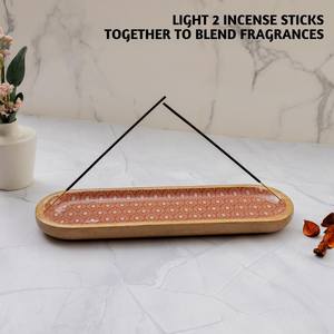 Porte-encens en bois de santal fait à la main, plateau imprimé de forme ovale, cendrier, brûleur pour l'aromathérapie, décoration de parfum d'intérieur - Product Image 3