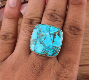Vente en gros de bague de mariage classique en argent sterling 925 cuivre naturel Turquoise carré pierre précieuse bijoux de déclaration faits à la main - Product Image 3