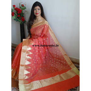 Banarasee Chanderi ผ้าฝ้าย zari Buti & ชายแดนวัด-พีช - Product Image 2
