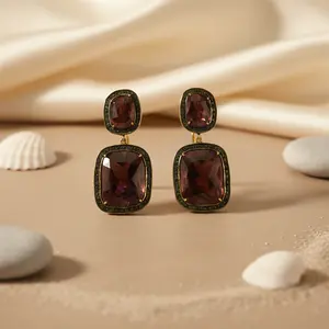 Pendientes Largos de Moda para Mujer con Baño de Oro y Piedra Preciosa de Rubí, Pendientes Colgantes de Acero Inoxidable con Piedra Principal de Cuarzo para Fiestas - Product Image 1