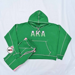 Venta al por mayor de alta calidad de los hombres chándal Alpha Kapa Alpha AKA logotipo personalizado Unisex en relieve sudaderas con capucha Casual pantalones de chándal y Sudadera con capucha - Product Image 2