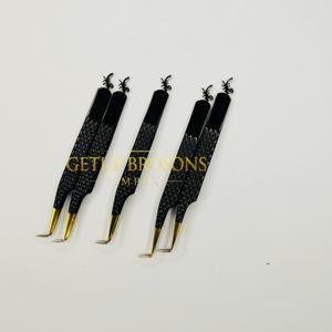Pince à épiler pour extensions de cils en acier inoxydable noir avec pointe dorée, antistatique, durable, pointe lisse, 10 mm - Product Image 4