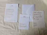 Handmade Biodegradable Recycled Straw Pulp Craft Paper Letterpress Printed Ivory Wedding Stationery Deckle Edged Menu Rsvp Cards