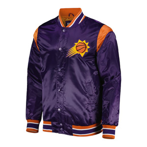 Men's Satin Winter Stand Collar <b>Varsity</b> <b>Jacket</b> <b>Purple</b> Single Button College Style Vintage - Product Image 2