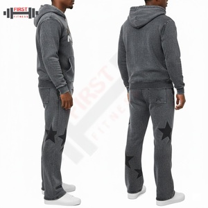 Ensemble de survêtement streetwear délavé à l'acide, impression sérigraphique, jogging vintage, sweat-shirts et pantalons évasés pour hommes, survêtement 100% coton de luxe - Product Image 5