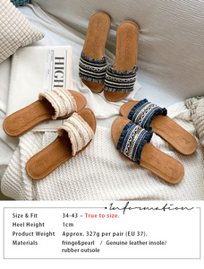 Ann's Luxe Ngọc Trai & sequin tua Slide màu xanh Dép bán buôn cho Phụ nữ dép phẳng cho phụ nữ - Product Image 3