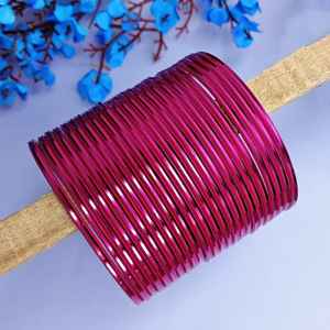 Bijoux indiens en gros bracelet classique en métal brillant uni bijoux de mariage de mariée bracelet indien pour les femmes, couleur magenta - Product Image 2