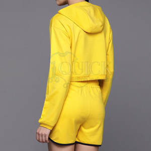 2025 personalizado Casual tejido 100% algodón mujeres sudaderas con capucha conjunto corto Color sólido transpirable - Product Image 2