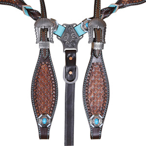 Top Trending Western Tack Set Herramientas geométricas Twisted Turquoise Leather Trenzado Western Bridle & Breastplate Horse Tack Set - Product Image 2