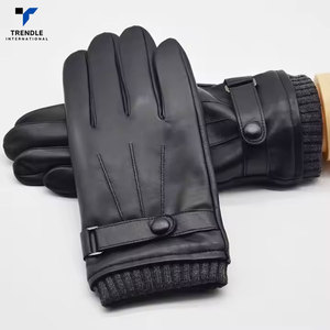 Gants en cuir uni à écran tactile de haute qualité, chauds pour l'hiver, pour une utilisation quotidienne en extérieur, doublure en fourrure - Product Image 3