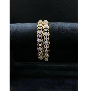 Stunning Designer Premium Quality <b>Gold</b> Plated Brass Zircon Stones Two <b>Set</b> <b>Bangles</b> Wedding Party Wear Collection Women Girls - Product Image 1