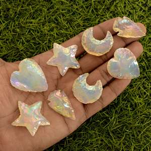 Natural Opalite Crescent Moon Star Heart Arrow Carving <b>Crystal</b> Healing Aura <b>Coating</b> Metaphysical Jewelry Pendant Charms Loose - Product Image 2