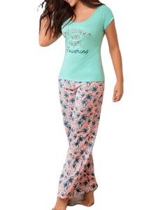 Camiseta estampada de manga corta para mujer de calidad superior y ajustada-Pantalones de cintura elástica Pantalón de dormir y camiseta Conjunto de ropa de dormir de dos piezas - Product Image 2