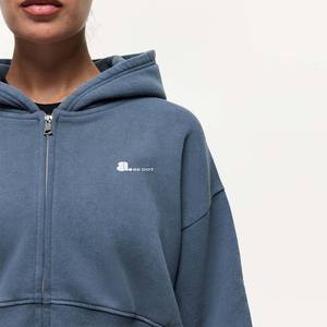 2026 estampado Color sólido 100% algodón transpirable Zip Sweatsuit Set mujeres Stand Front Heavyweight invierno deportivo Sudadera con capucha Jogger - Product Image 3