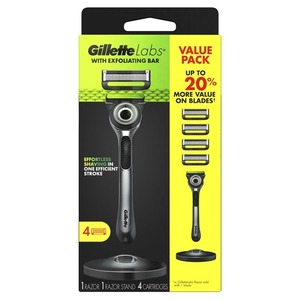 GilletteLabs พร้อมแถบขัดผิวโดยมีดโกน Gillette สําหรับผู้ชาย - ด้ามจับ 1 อัน เติมใบมีดโกน 4 อัน รวมขาตั้งแม่เหล็กระดับพรีเมียม - Product Image 1