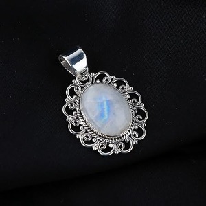 925 เงินสเตอร์ลิงมูนสโตนรูปไข่สีฟ้าสร้อยคออัญมณีที่สมบูรณ์แบบงานแต่งงานของขวัญสําหรับความรัก 925 ประทับตราเครื่องประดับ - Product Image 5