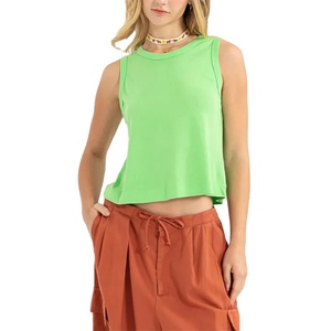 Débardeur court sans manches vert pour femme, mélange de coton, décontracté, été, vente en gros de vêtements de marque privée pour filles, décontracté 2026 - Product Image 4