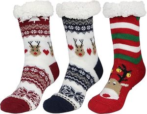 Chaussettes de sol de Noël douces et chaudes en fourrure moelleuse et thermique avec motif de renne de dessin animé - Product Image 1