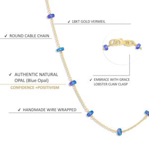 Collier de chaîne perlée en argent sterling 925 pour femme 16 pouces bleu opale pierre de naissance bijoux cadeau pour mariages et autres occasions - Product Image 4