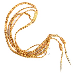 Aiguillettes personnalisées en fil de bouillon rond doré avec paillettes bordeaux, en soie et coton métallisé argenté et doré - Product Image 1