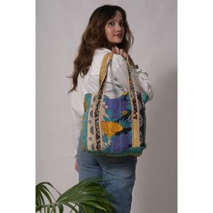Bolso Kantha Vintage indio Multicolor, bolso de mano de algodón hecho a mano, bolso de compras para mujer, bolso de supermercado informal - Product Image 1