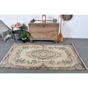 พรมขนสัตว์ตุรกีขนาด38x69ฟุตแนววินเทจสีเบจและน้ำตาลผ้าทอแบนสำหรับตกแต่งห้องนั่งเล่นพื้นหลังเป็นยาง - Product Image 1