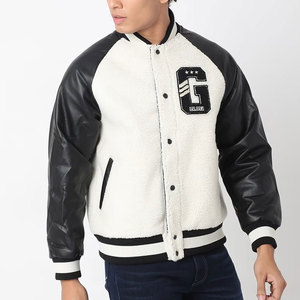 Men Varsity <b>Jacket</b> <b>Fleece</b> <b>Lining</b> PU Leather Sleeves Embroidered Logo Front Casual Winter Wear - Product Image 5