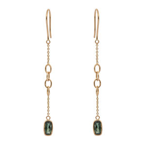 Meilleures ventes Boucles d'oreilles pendantes fines en or jaune massif 18 carats avec design élégant Duster Pierre précieuse en saphir vert naturel pour cadeau de fête - Product Image 1