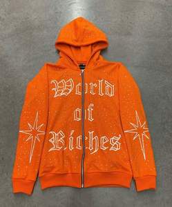 เสื้อฮู้ดผู้ชายผ้าฟลีซผ้าฝ้าย100% GSM 300สไตล์อุตสาหกรรมรวดเร็วพิมพ์ลายสกรีนพลอยเทียมและจัดส่งรวดเร็วราคาถูกสำหรับผู้ชาย - Product Image 3