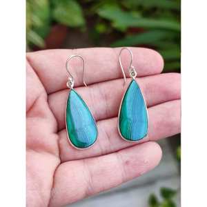 ต่างหูเงินแท้ 925 ทำมือ ทรงหยดน้ำ สไตล์วินเทจ ประดับพลอยมาลาไคต์รูปทรงลูกแพร์ ของขวัญวันเกิดสำหรับเธอ - Product Image 5