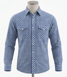 Chemise de cowboy à manches longues brodée, boutonnée, style vintage décontracté, coupe ajustée, passepoil contrastant, personnalisable OEM, unisexe, style western - Product Image 1