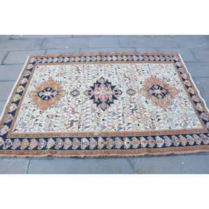 Alfombra Turca Vintage de 4.5x6.3 pies, Alfombra de Lana Azul con Diseño de Patchwork - Product Image 4