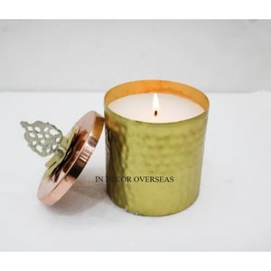 Tarro de vela de lujo hecho de Metal de la mejor calidad con textura martillada chapada en oro de alto grado con tapa superior de cobre a un precio impresionante - Product Image 1