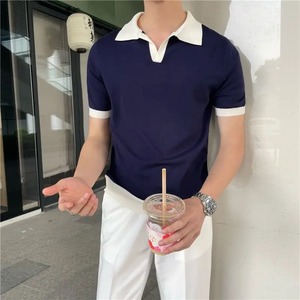 2023 verano transpirable manga corta temperamento ropa de hombre Delgado versión coreana Color sólido tendencia POLO de punto - Product Image 5