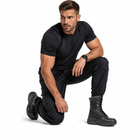 Bottes tactiques d'extérieur en cuir pleine fleur noir imperméable avec doublure en mesh, semelle intermédiaire en EVA et semelle extérieure en caoutchouc, marque OEM
