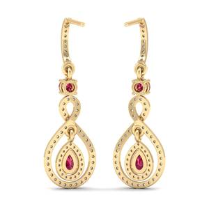 Pendientes de Oro Sólido de 14K de Alta Calidad REYES con Gema de Rubí Corte Pera de 0.62Ct para Mujer, Pendientes Colgantes con Diamantes Certificados por IGI - Product Image 4