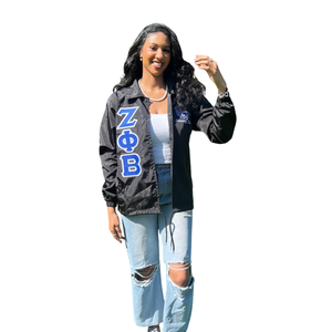 Zeta Phi Beta letra griega señoras corte chaqueta Negro Azul nailon cortavientos con bordado ligero griego vida ropa - Product Image 4