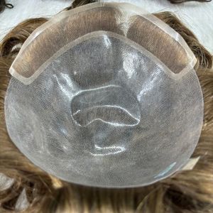 Postizo de Encaje Francés BIO Genuino con Base de Encaje y PU, Cabello Remy Indio con Ondas Profundas para Hombre - Product Image 3