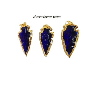 Pendentif en agate sculptée, obsidienne brune électro-plaquée, pointe de flèche, collier fait main, cristaux Amayra de haute qualité, exportation Inde Gujarat - Product Image 3