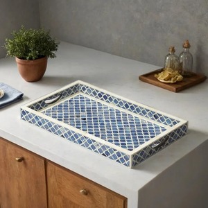 Bandeja de Servir Alimentos con Incrustaciones de Hueso Hecha a Mano, Estilo Moderno, de un Solo Nivel, para Baño y Uso Doméstico - Product Image 1