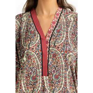 Ensemble coordonné imprimé en viscose style bohème IPST-55074 en tissu crêpe sans col - Product Image 3