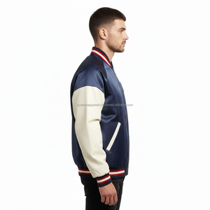 Custom 100% Polyester Satin <b>Varsity</b> College <b>Jacket</b> Zipper Closure Winter Bomber Letter Waterproof for University <b>Jackets</b> - Product Image 4