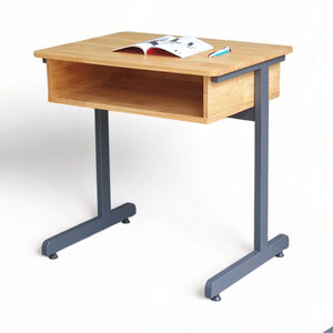 Natural Wood Student <b>Desk</b> <b>with</b> <b>Drawers</b> Iron Legs School Furniture for Apartment Living Room or Hotel-PSD030 - Product Image 1