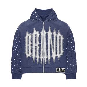 Sudadera con Capucha Personalizada de Estilo Urbano, Bordado Desgastado, Tela de Felpa Extra Grande, Alta Calidad, Lavado Ácido Vintage, con Pedrería, Elegante - Product Image 5