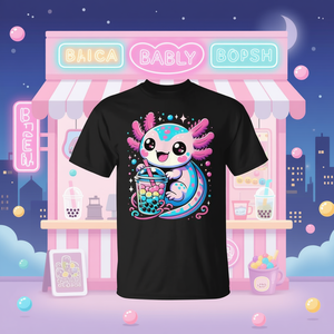 T-shirt Kawaii Axolotl Boba Tea pour filles, manches courtes, col rond, impression numérique, activités promotionnelles - Product Image 3
