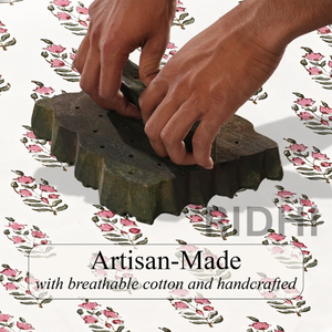 ผ้าปูโต๊ะลายดอกไม้หรูหรา ขอบหยัก ทำมือ พิมพ์ลายบล็อกผ้าฝ้ายอินเดียสีน้ำเงินแดง  ปรับแต่งได้ สำหรับโต๊ะอาหารที่บ้าน - Product Image 3