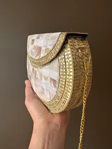 MEHAK IMPEX Ecológico Lujo Estilo Vintage Hecho a mano Madre Perla Embrague Cadena de metal Unisex Regalo de San Valentín Algodón orgánico - Product Image 4