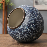 Vase en porcelaine bleu et blanc CPV24, ensemble de 3 pièces, vases floraux en céramique Lotus d'eau pour la décoration intérieure de style chinois moderne