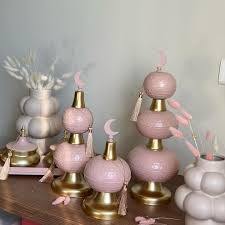 Support de service à étages moderne en laiton de luxe rose et or, décoration islamique pour le Ramadan, avec croissant de lune, décoration de la maison pour l'Aïd Moubarak - Product Image 6